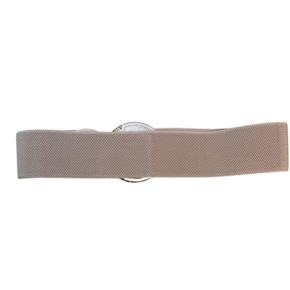 2/$30 NEW Elastic Wide Deep Beige Corset Waist Belt Metallic Snap Buckle Cinched - Picture 6 of 7